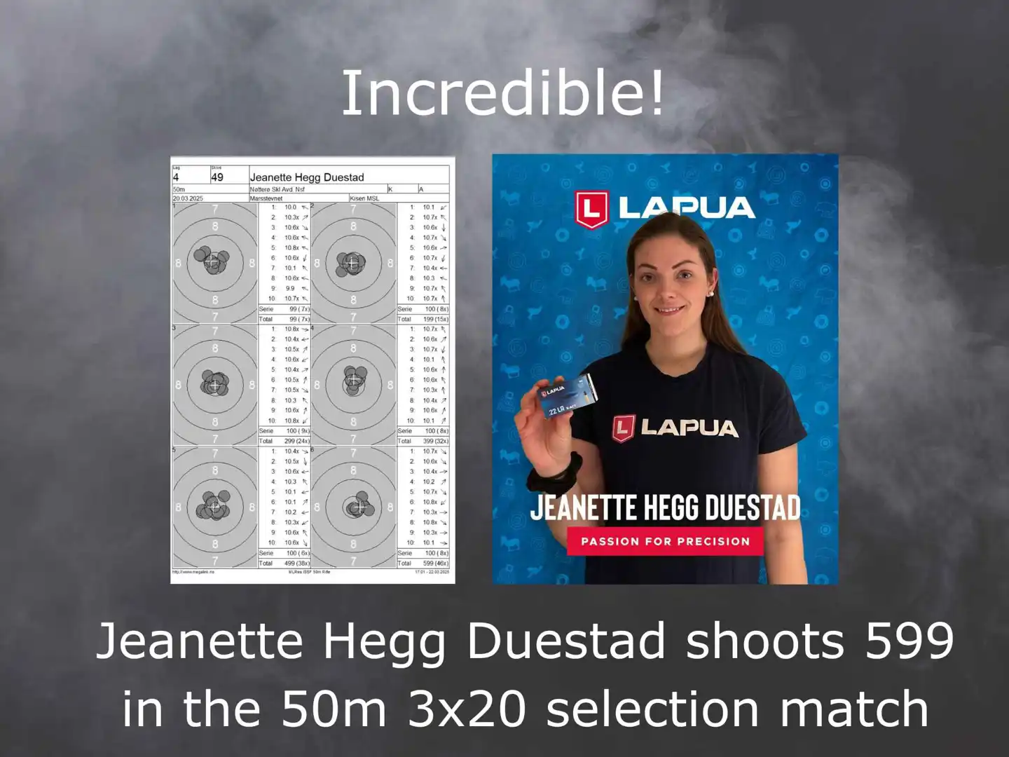 Jeanette Hegg Duestad schiesst 599 im 50m 3x20 Sel