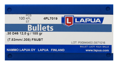 Lapua bullet 7.62mm, FMJ Boat Tail 185gr D46