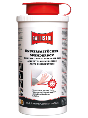 Ballistol dispenser box with 130 dry wipes