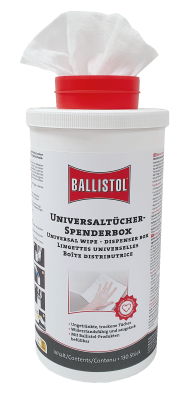 Ballistol dispenser box with 130 dry wipes